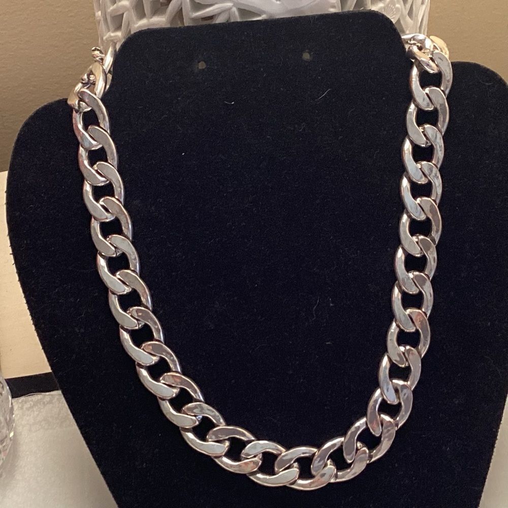 Heavy Duty Silvertone Curb Chain Necklace